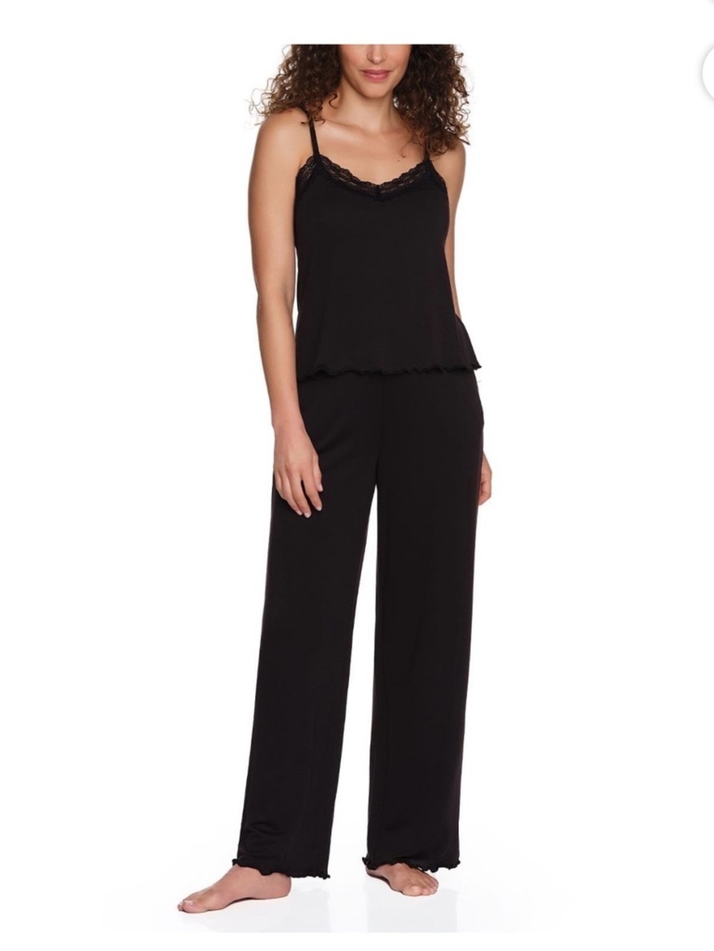 LOFT Black Lace-Trim Camisole & Wide-Leg Pajama Set